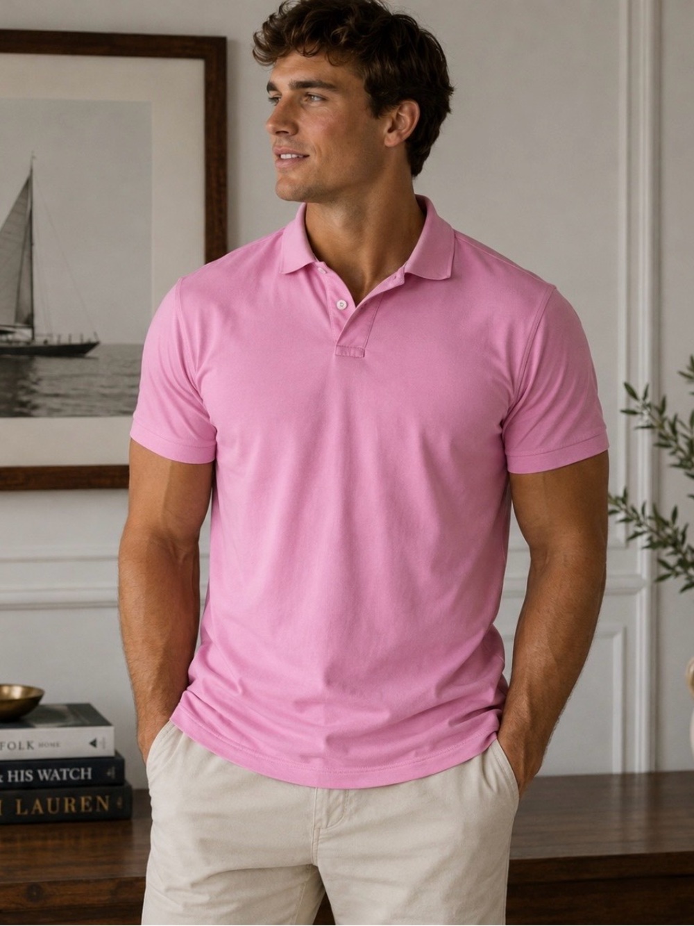 RLX Ralph Lauren Mens Large Pink Short Sleeve Performance Golf Polo Shirt
